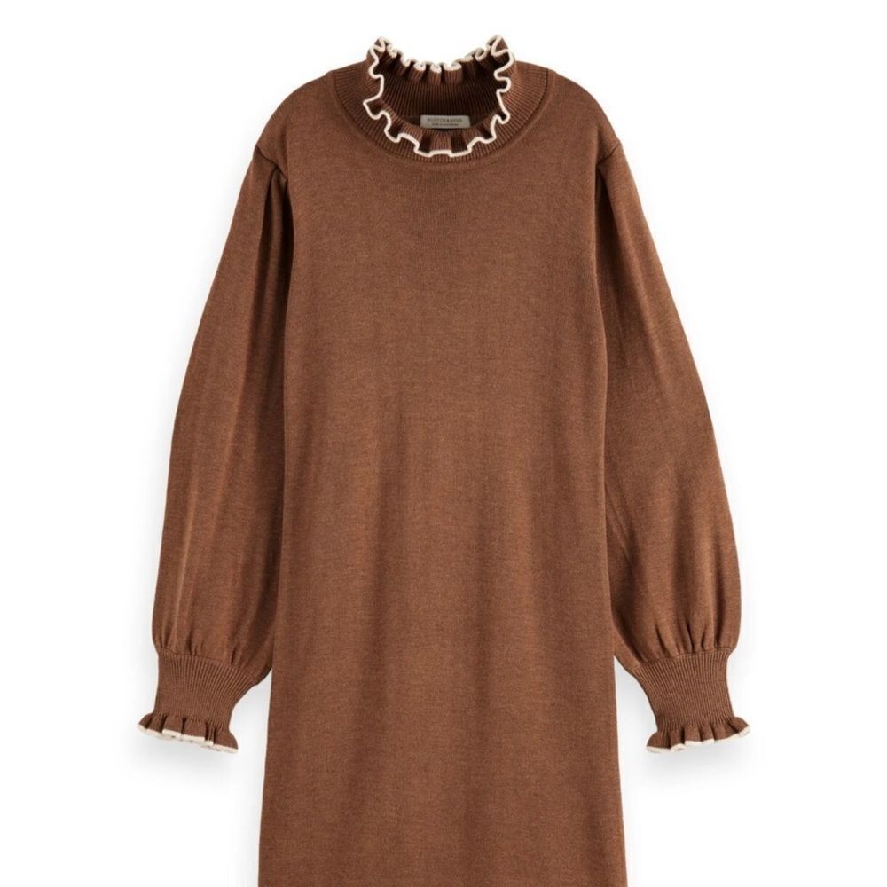 Scotch & Soda Brown Ruffle Trim Sweater Dress size 14